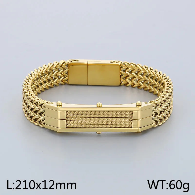 Hip-Hop Solid Color 304 Stainless Steel 18K Gold Plated Men's Bracelets