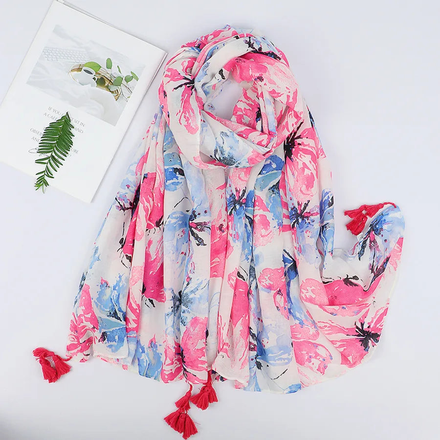 women's retro color block polyester printing scarf