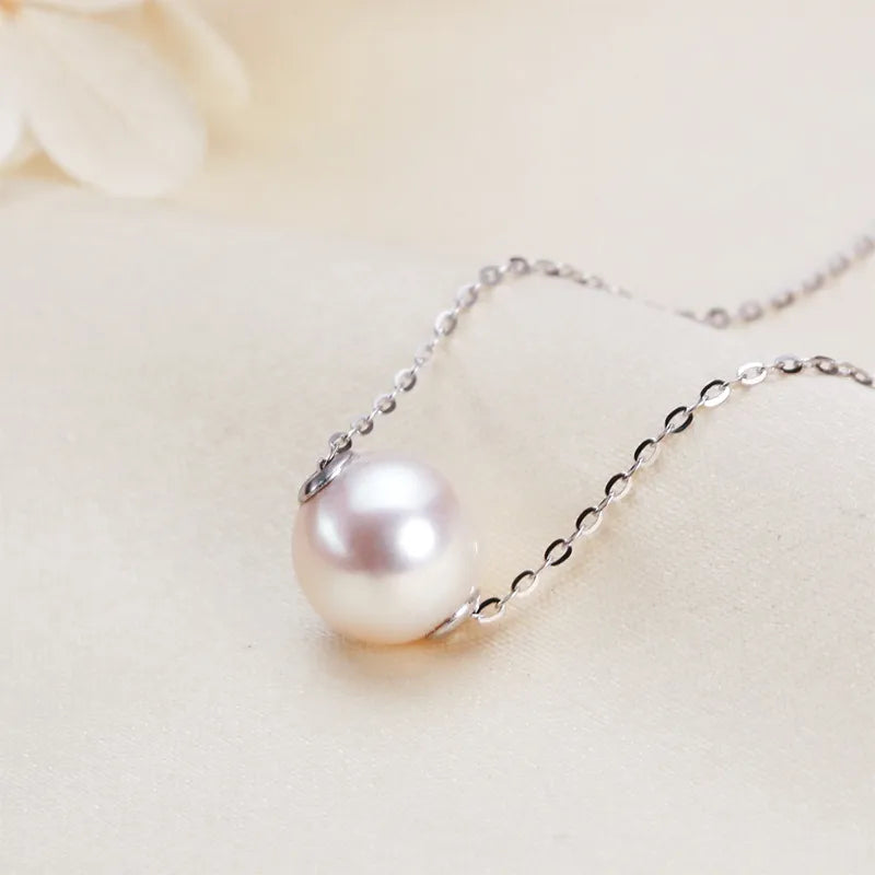925 Sterling Silver Freshwater Pearl cable chain Geometric Pendant Necklace