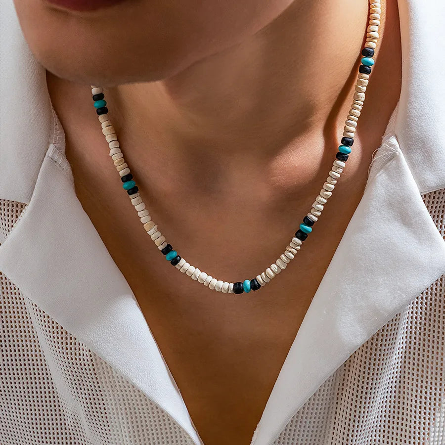 Ornament Men's Bohemian Wooden Bead Turquoise Beaded Necklace Minority  Advanced Clavicle Chain