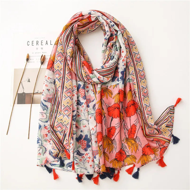 new scarf retro stitching bohemian cashew print silk scarf sunscreen yiwu wholesales
