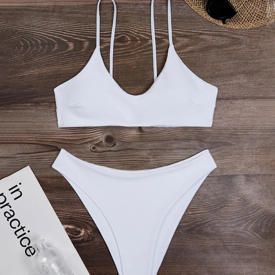 Women's Solid Color 2 Pieces Set Bikinis Swimwear