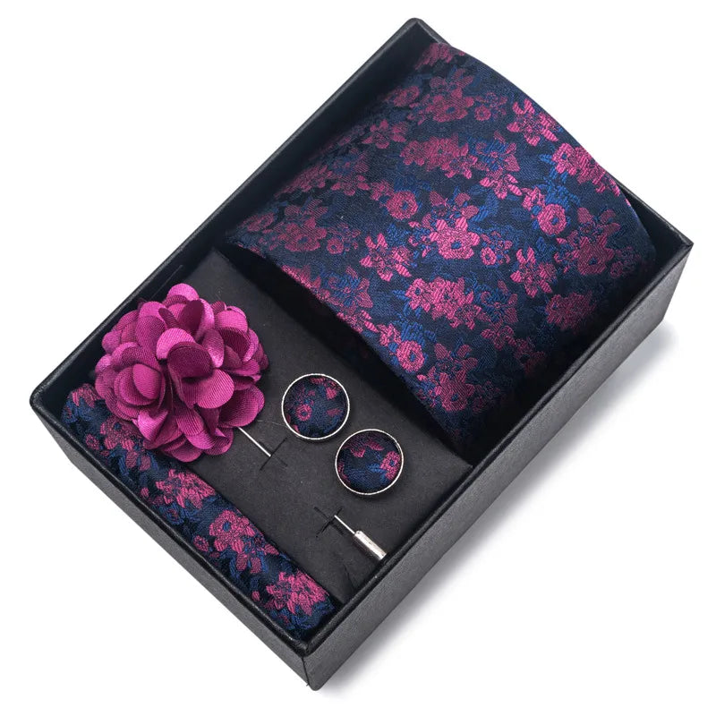 commute geometric stripe cashew nuts polyester yarn men's square scarf cufflinks tie