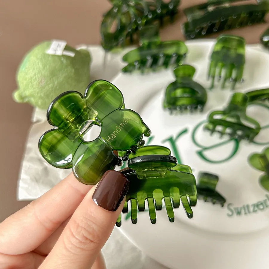 Elegant Greenish-Black Acetate Hair Clip French Style Simple Design For Women Hair Accessories Suitable For All Ages