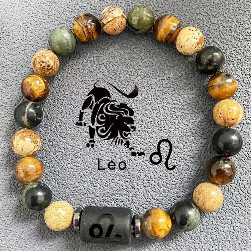 Twelve Constellation Natural Stone Beads Bracelet Hot Selling Tiger Eye Stone Picture Stone Mix and Match Couple Beads Bracelet