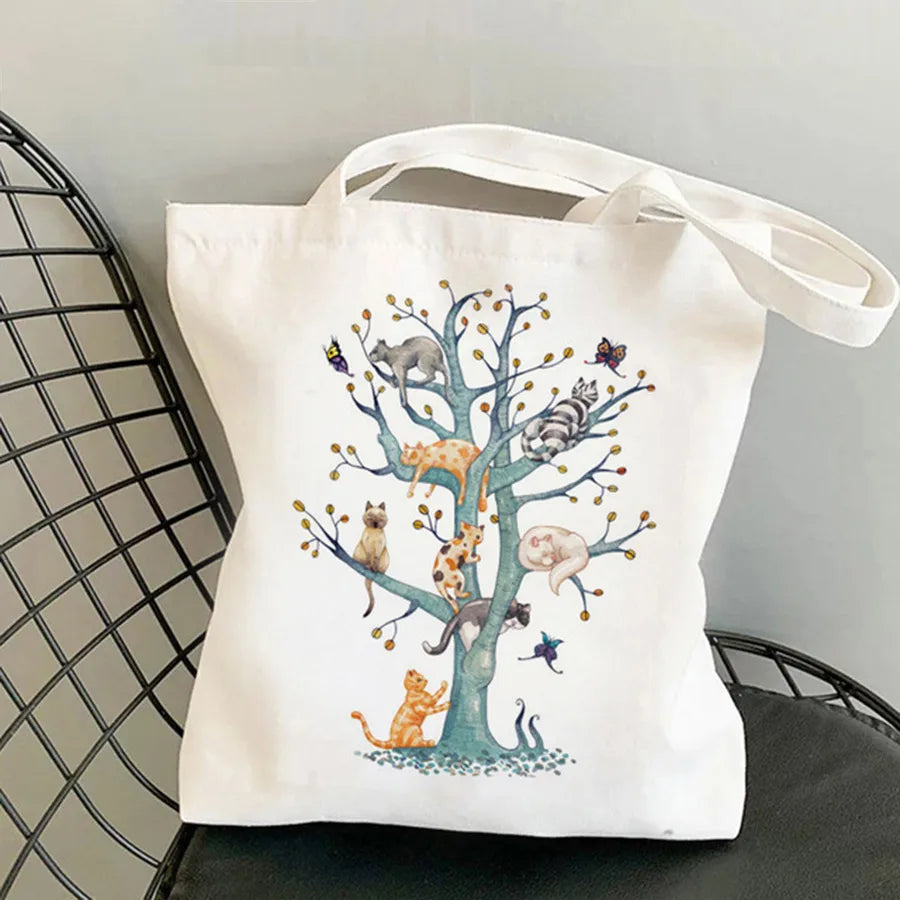 foreign trade Personification Cat printed canvas bag shoulder student fashion handbag in stock