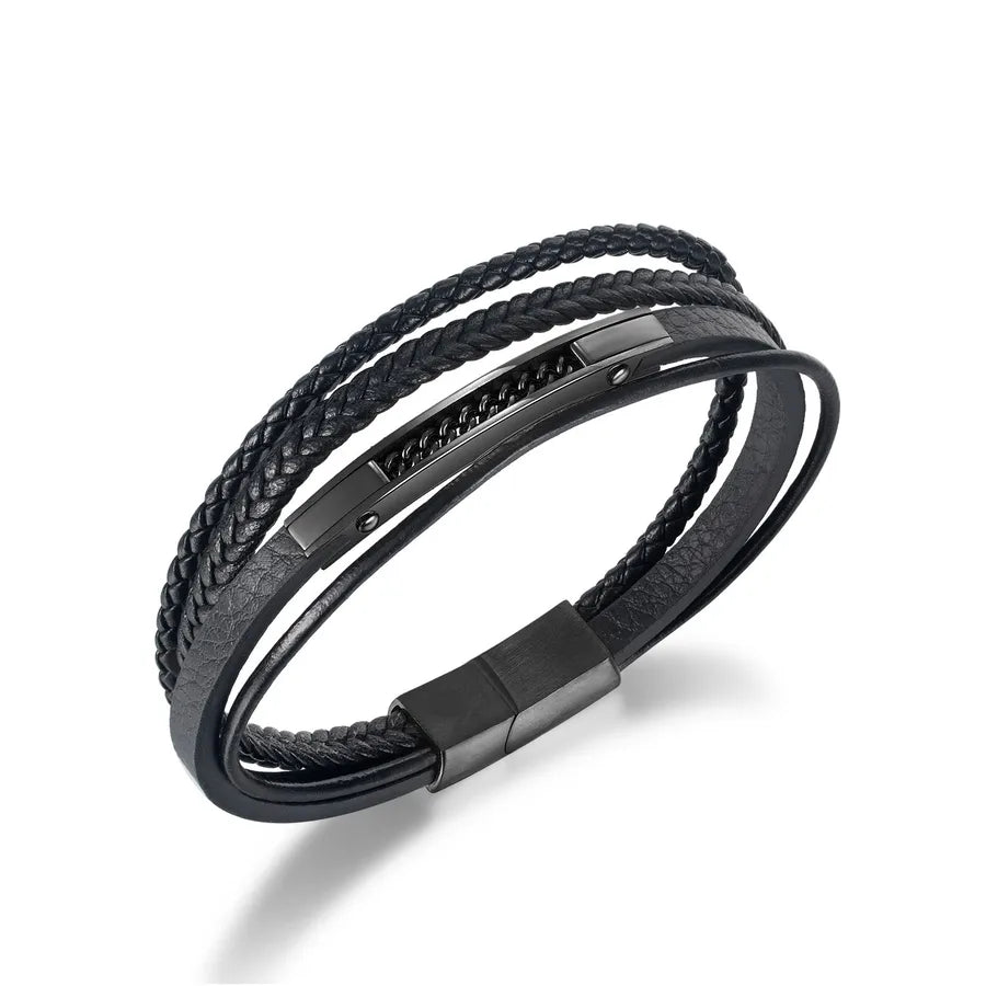 Retro Punk Solid Color Pu Leather Men's Bangle Men Cord & Leather Bracelets