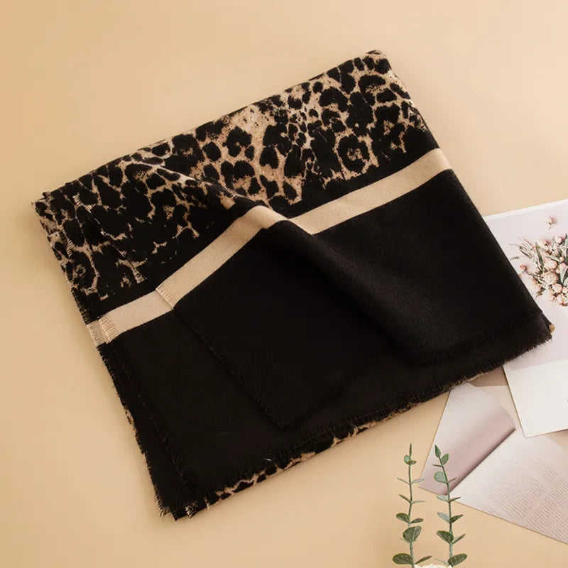 new fashion leopard print cashmere scarf women's  commuter printed warm cold-proof scarf wholesale