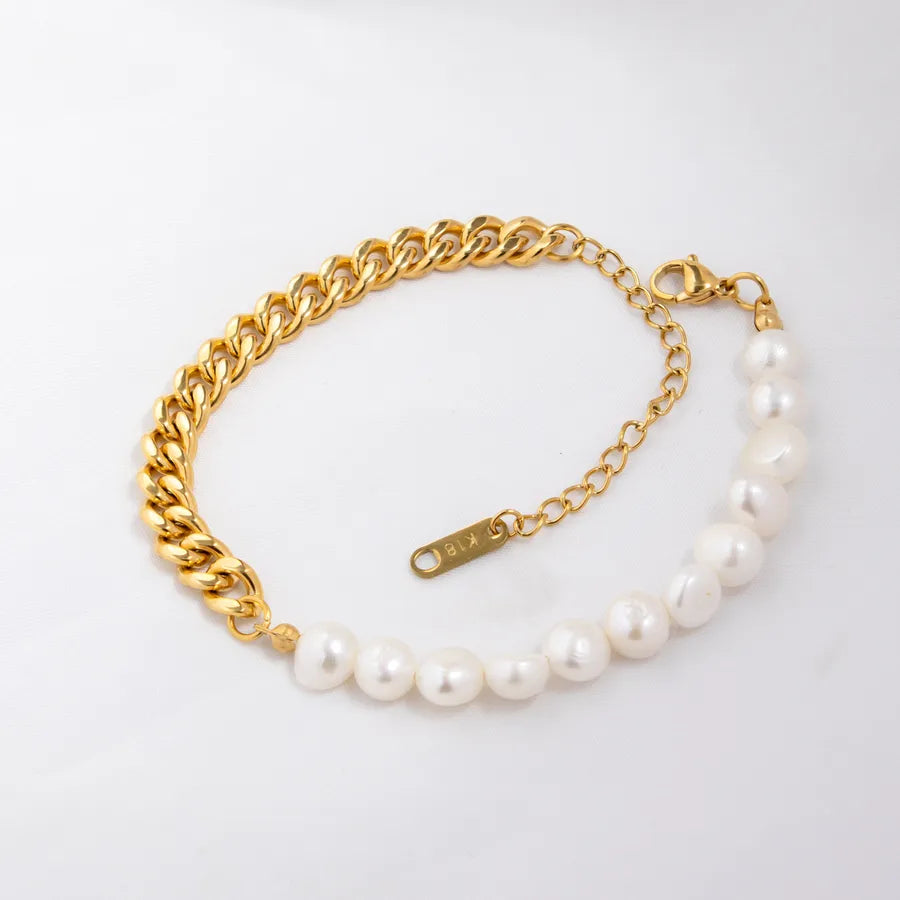 304 Stainless Steel Freshwater Pearl Plating Bracelets