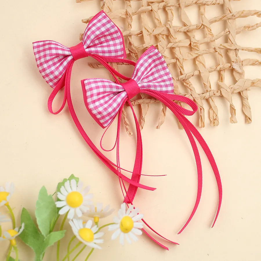 Plaid Ribbon Bow Fresh Plaid Pair Clip British   Spring New