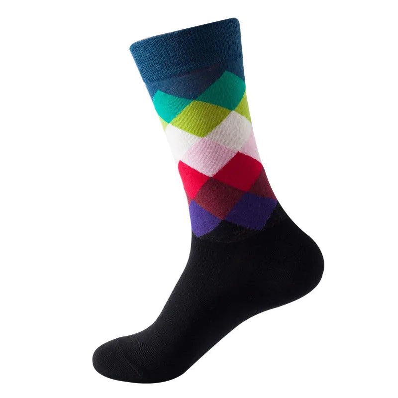 Men's Casual Color Block Lingge Cotton Jacquard Ankle Socks A Pair