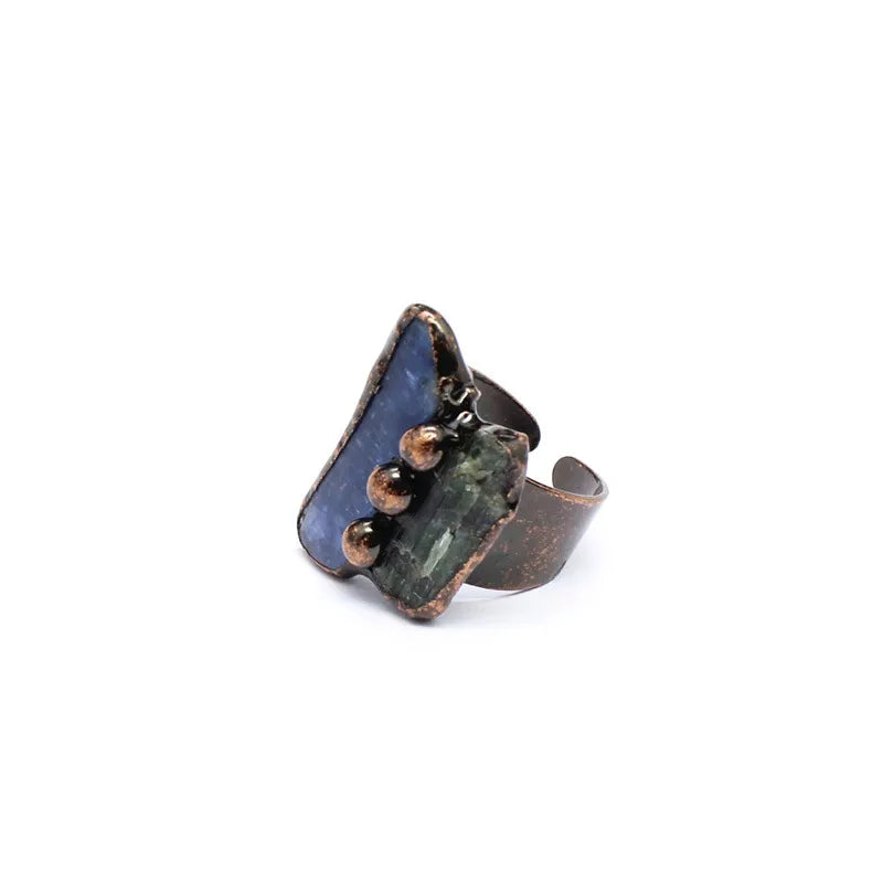 Elegant Retro Printing natural stone Copper Natural Stone Open Rings In Bulk