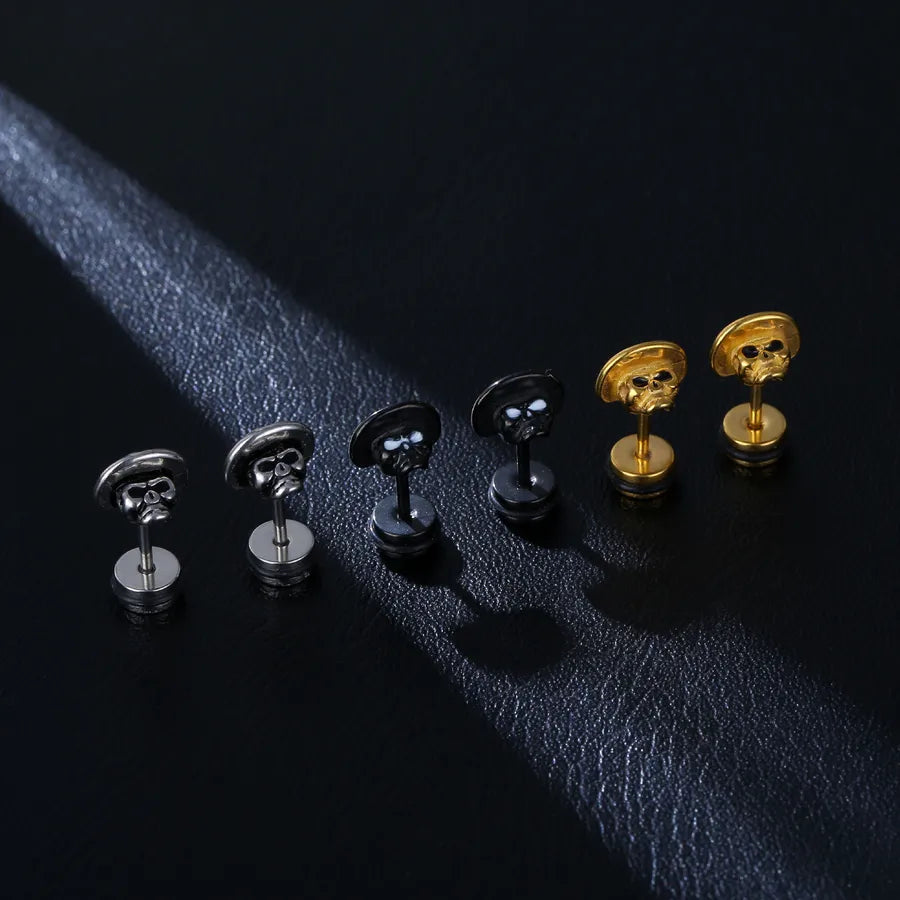 1 Pair Halloween Fashion Skull Plating Stainless Steel Ear Studs