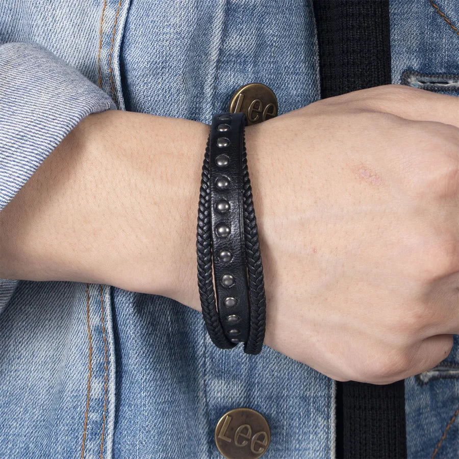 Retro Simple Style Geometric 304 Stainless Steel Pu Leather Layered Men's Bangle Men Cord & Leather Bracelets