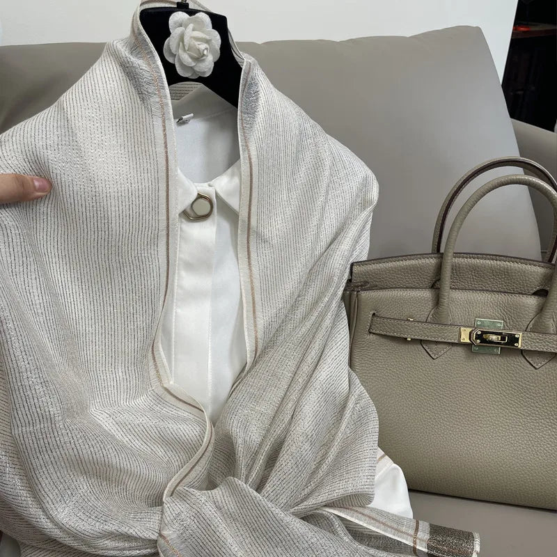 women's elegant solid color polyester silk scarf