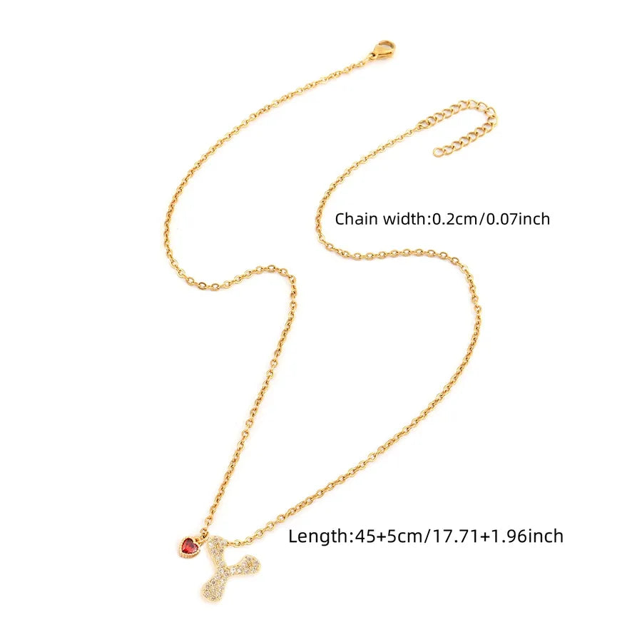 Wholesale Jewelry Elegant Simple Style Classic Style Letter Heart Shape 201 Stainless Steel Artificial Crystal Copper cable chain Pendant Necklace