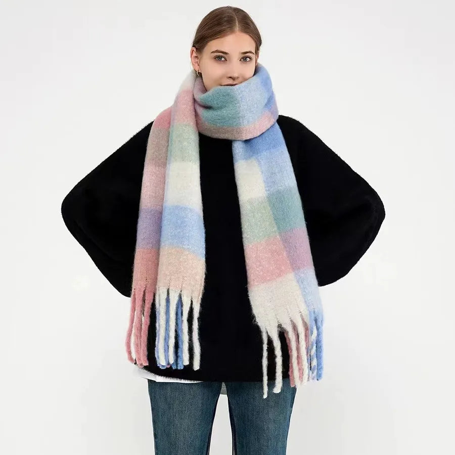 women's fashion stripe polyester tassel winter scarves