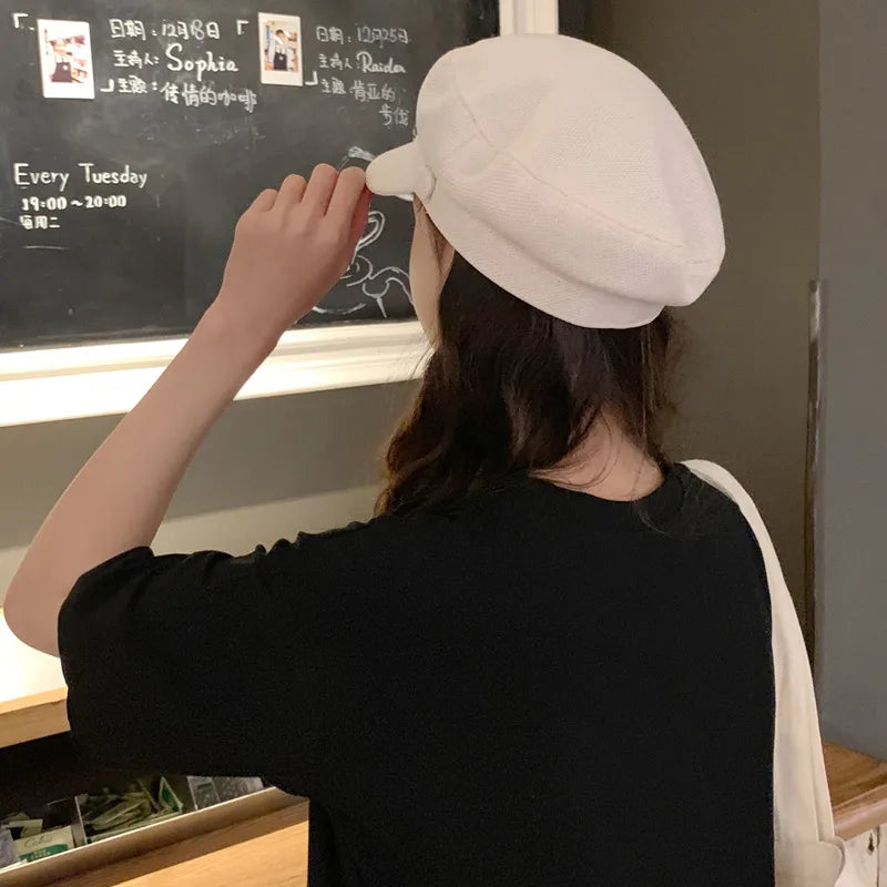 Women's Basic Retro Solid Color Curved Eaves Beret Hat
