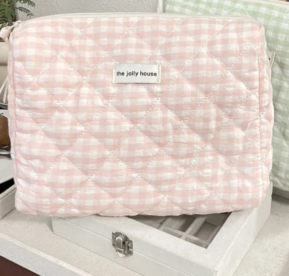 elegant plaid cotton square makeup bags