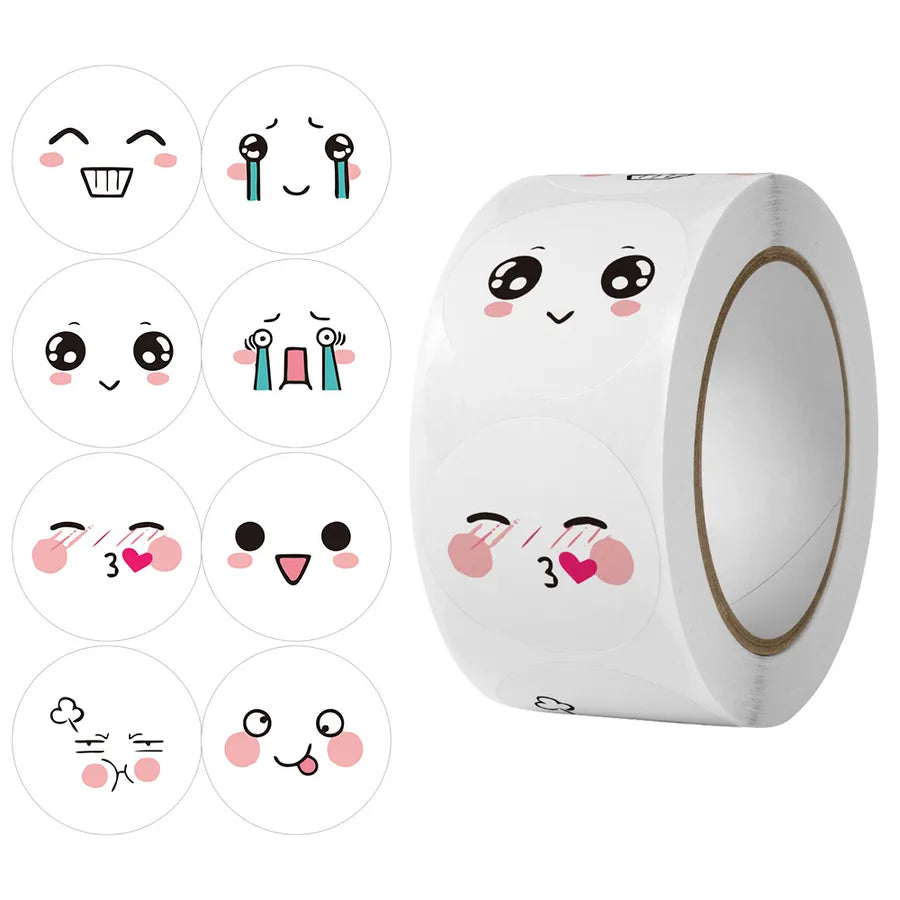 cute funny 8 kinds expression toys smiling face stickers teacher children reward label sealing paste 500 pcs/roll