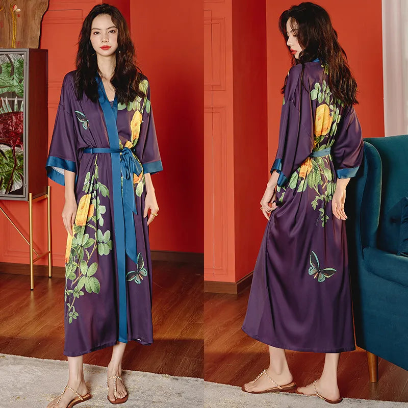 new satin chiffon ice silk light bathrobe multicolors