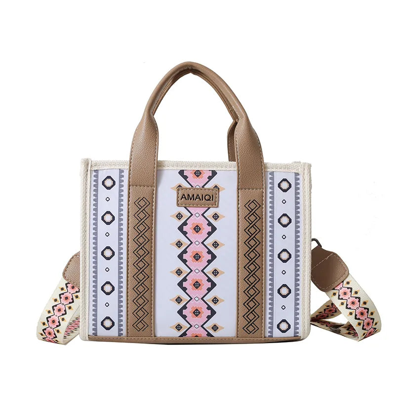 Women's Pu Leather Printing Ethnic Style Streetwear Square Zipper Shoulder Bag Handbag