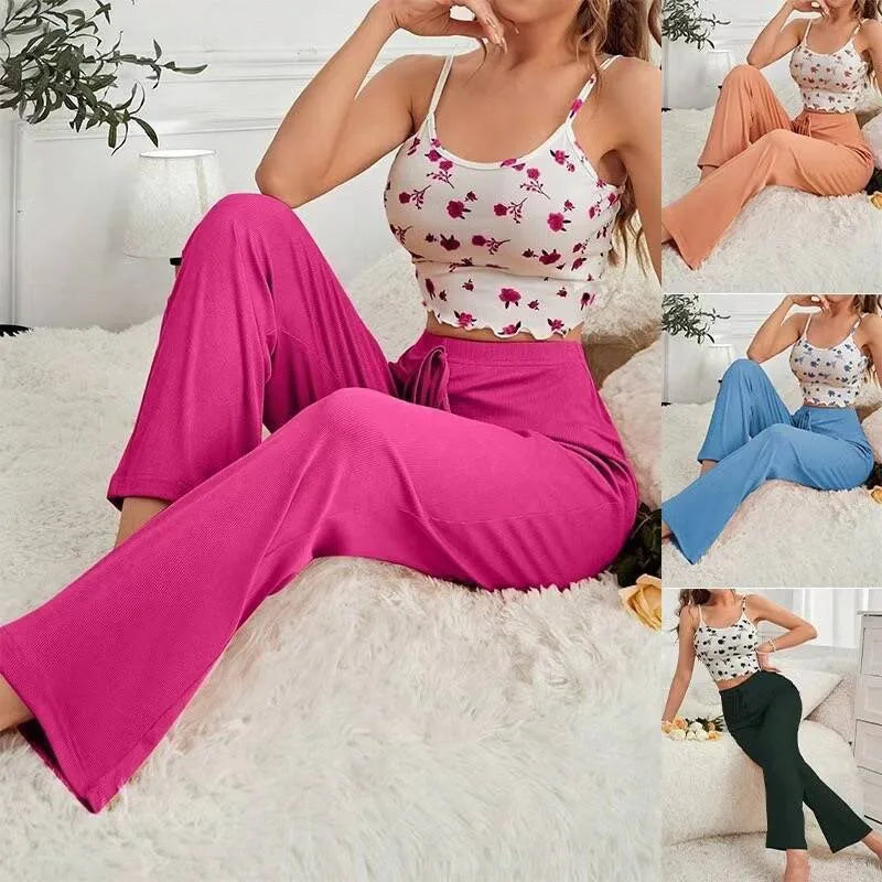 Comfortable Women's Sleepwear Set Casual Wearable  Style Nightgown With Long Pants Polyester And Milk Silk