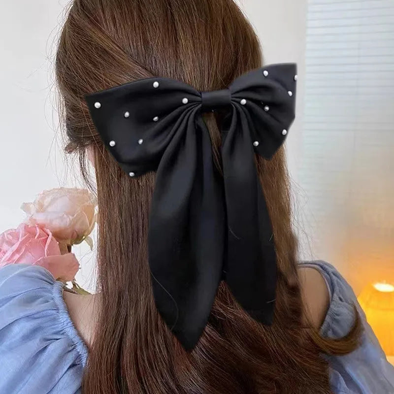 women's ig style sweet bow knot cloth pearl hair clip