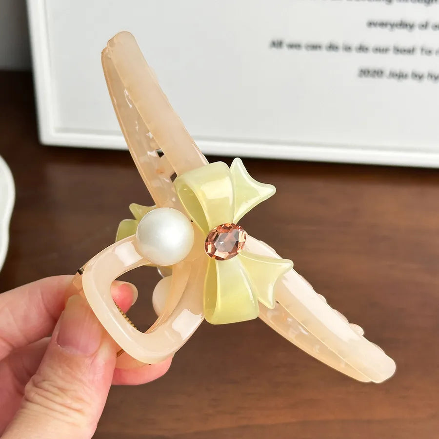 Large Versatile Acetate Butterfly Knot Hair Clip Diamond Shark Clamp Hair Accessories Elegant Simple Style Women's Hairpin