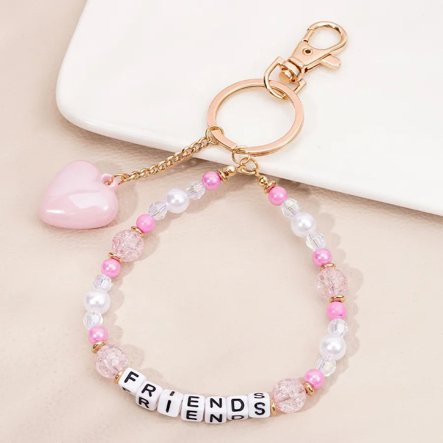 Cute Metal Keychain Pendant Beaded Bookbag Girl's Bag Charm  Style Cartoon Design Half Handmade Flower