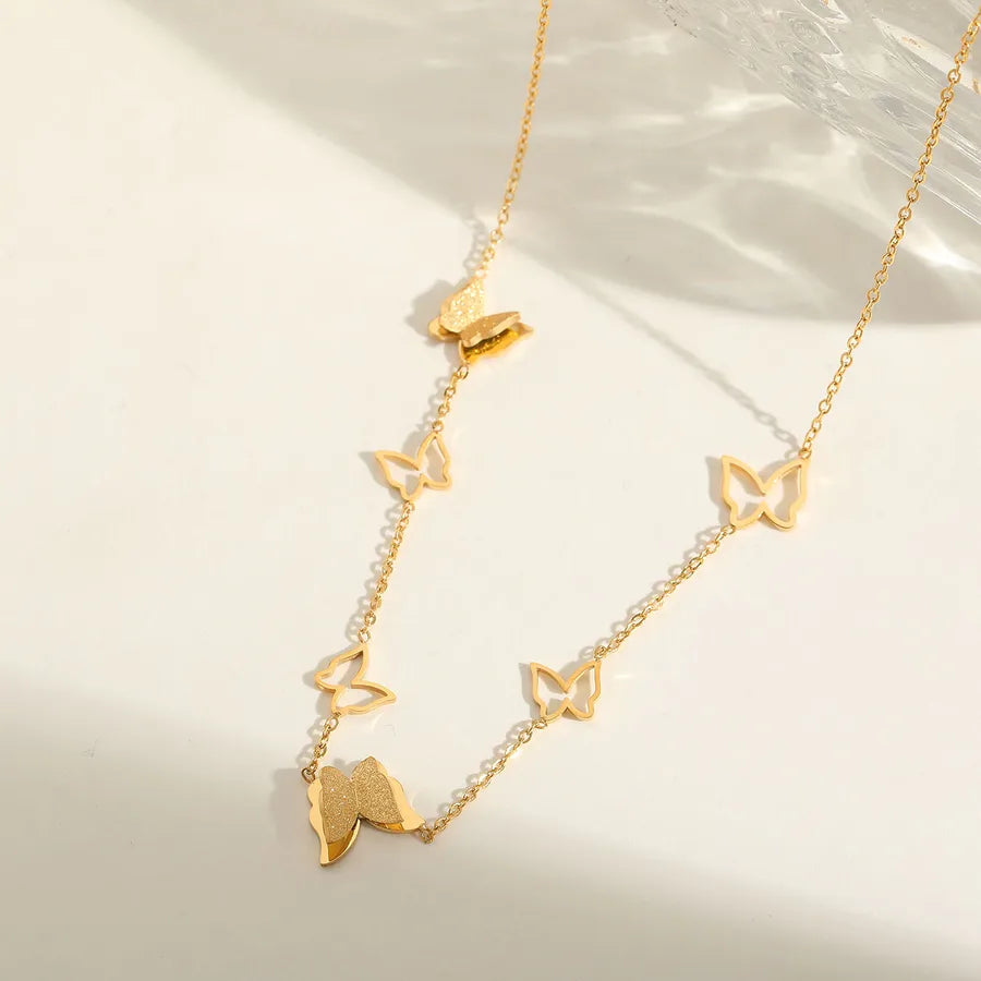 Wholesale Jewelry Glam Cute Lady Solid Color Butterfly 304 Stainless Steel 18K Gold Plated Plating cable chain Necklace