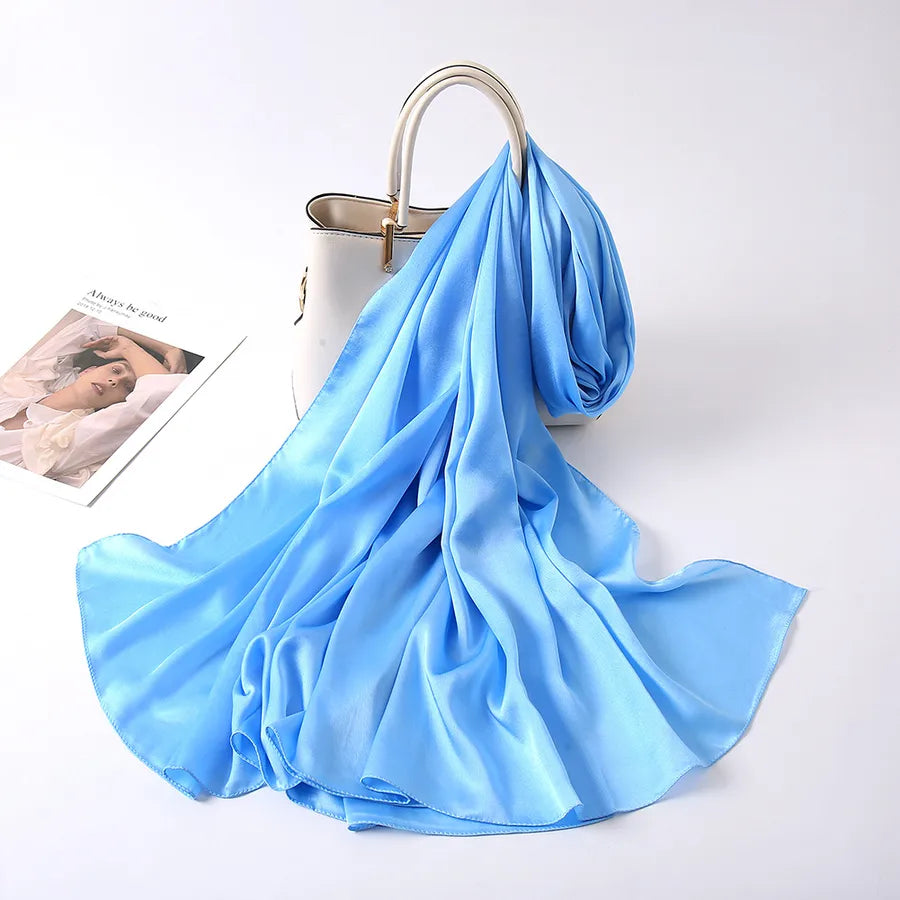 women's lady fashion simple style solid color satin silk scarves