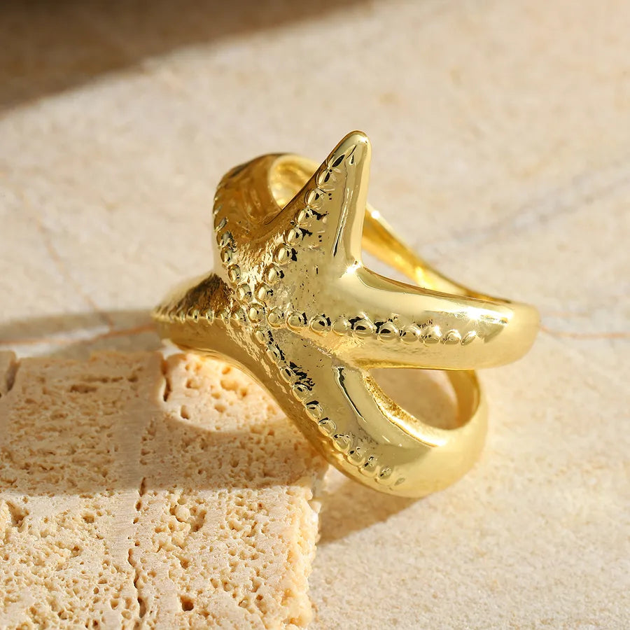 Wholesale Jewelry Casual Elegant Classic Style Starfish 304 Stainless Steel 18K Gold Plated Plating Rings