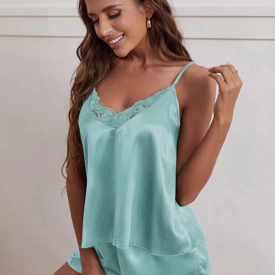 New summer   silk-like sexy suspender shorts sexy women's pajamas home wear pajamas