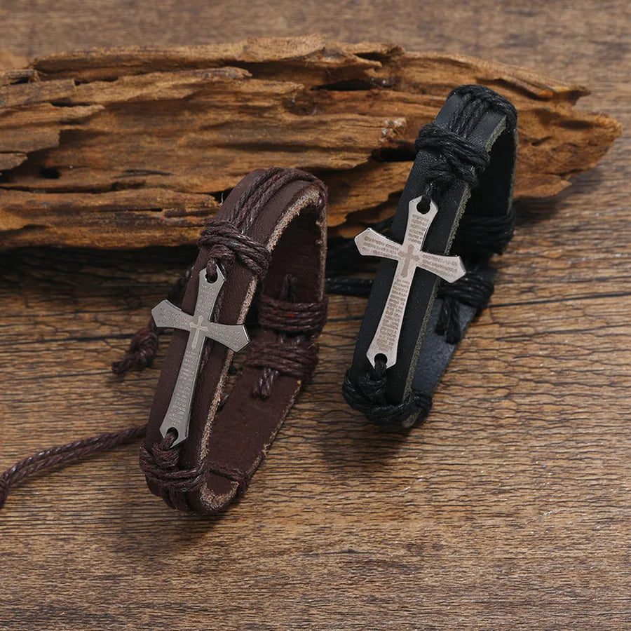 Retro Punk Cross Alloy rope Drawstring Men's Bracelets