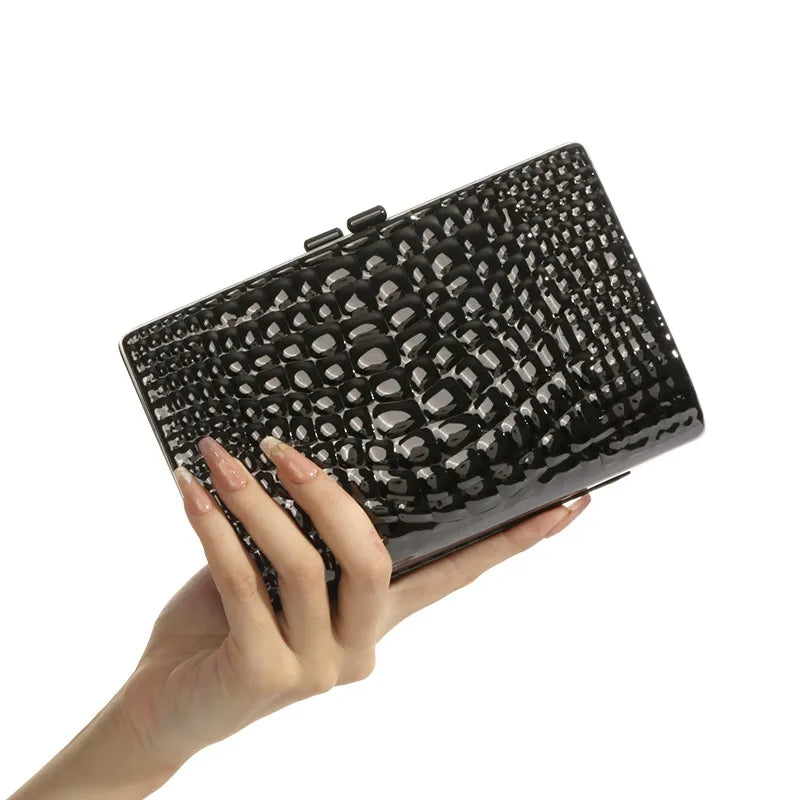 Silver Black Gold Arylic Solid Color Snakeskin Square Evening Bags
