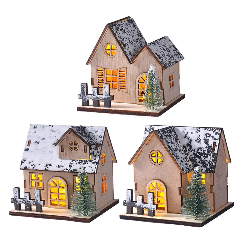 Christmas Decorative LED Lighted Wooden Cabin Tabletop Display Christmas Decoration Wooden Material Illuminated Little House