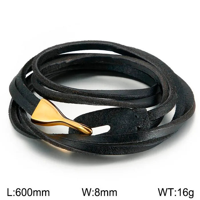 Hip-Hop Retro Solid Color Pu Leather Braid 18K Gold Plated Men's Bracelets