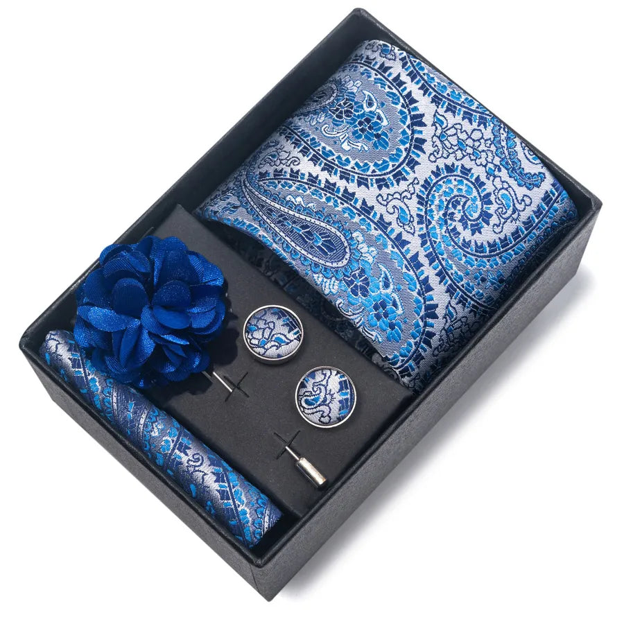 commute geometric stripe cashew nuts polyester yarn men's square scarf cufflinks tie