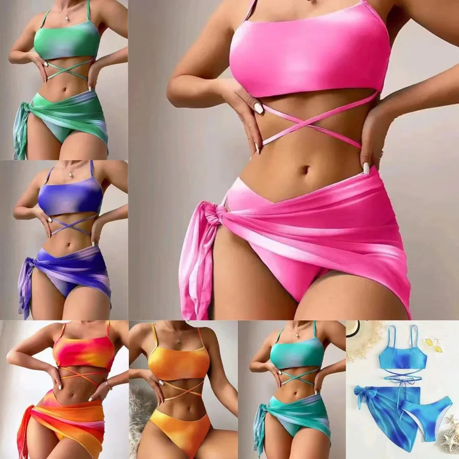 Women's Sexy Gradient Color 3 Pieces Set Bikinis Swimwear