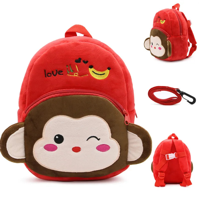 Unisex Small Plush Animal Cartoon Cute Square Zipper Fashion Backpack