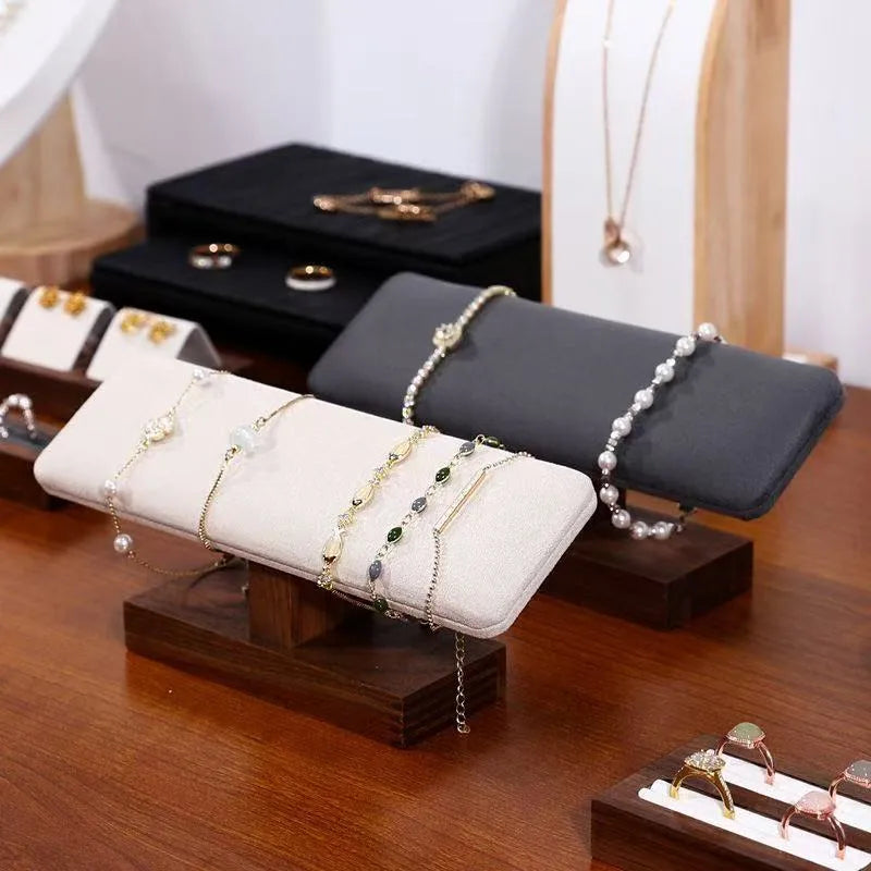 Modern Minimalist Walnut Wooden Bracelet Watch Display Stand Jewelry Storage Organizer Chain Link Accessory Showcase Holder
