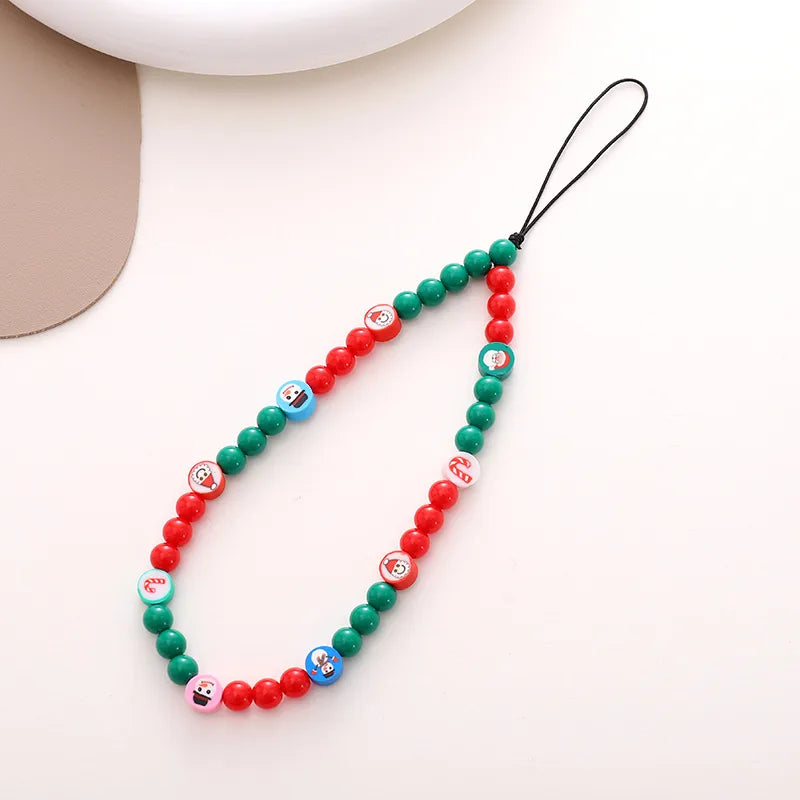 Cute Christmas Tree Bell Arylic Beaded Christmas Mobile Phone Chain