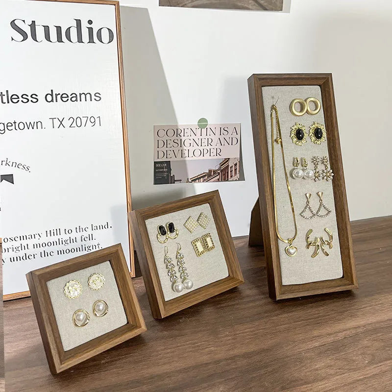 Retro Picture Frame Jewelry Stand Creative Ear Cuff Display Board Earring Necklace Storage Rack Nordic Style Wood Material