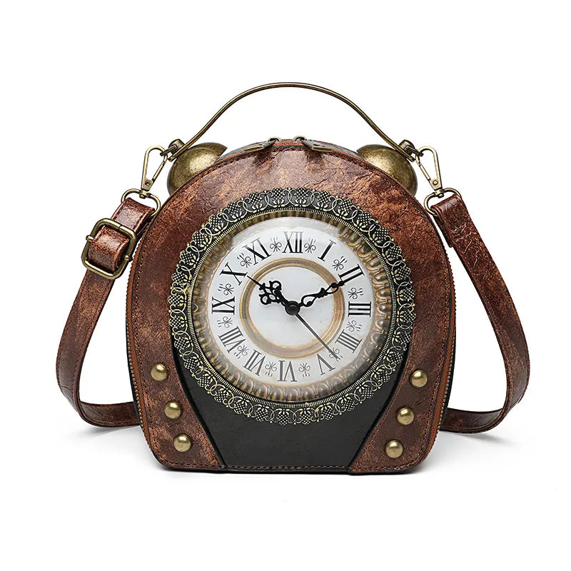 Women's PU Clock Vintage Style Semicircle Zipper Circle Bag