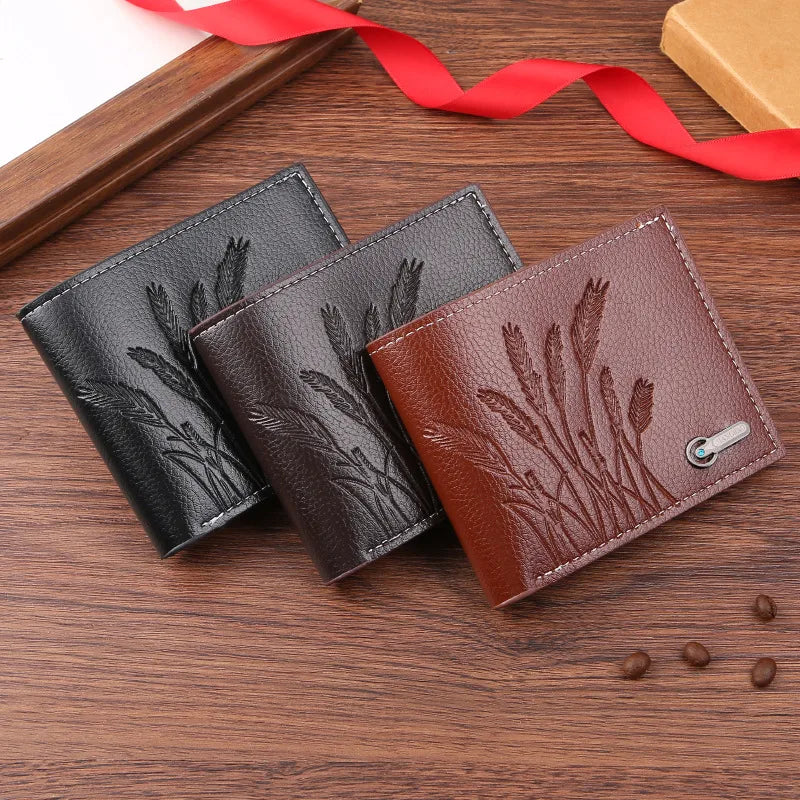 Men's Flower Pu Leather Open Small Wallets