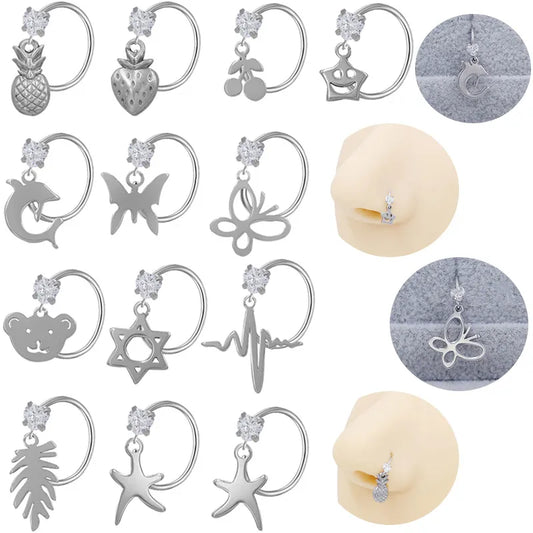 1 Piece Nose Rings & Studs Casual Simple Style Star Moon Fruit 316L Stainless Steel  Polishing Plating White Gold Plated Nose Rings & Studs