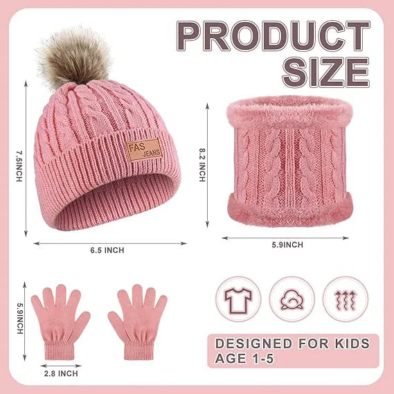 New Arrival  Children's Hat Scarf Gloves Three-Piece Set Autumn and Winter New Warm Female and Male Baby Woolen Cap