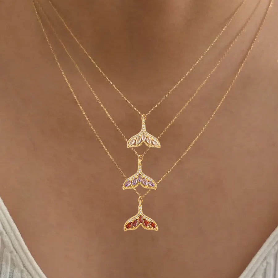 Wholesale Jewelry Elegant Simple Style Classic Style Fish Tail 201 Stainless Steel Copper Artificial Crystal cable chain Pendant Necklace
