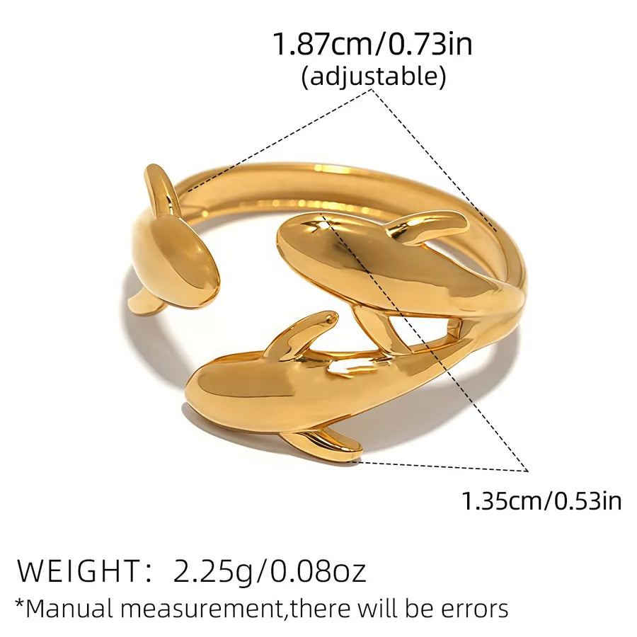 Wholesale Jewelry Hawaiian Vacation Beach Dolphin Fish 304 Stainless Steel 18K Gold Plated Marine Life Open Rings